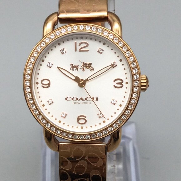 Coach Delancey Watch Women 28mm Rose Gold Tone Logo Band New Battery 6.75' - Picture 1 of 15